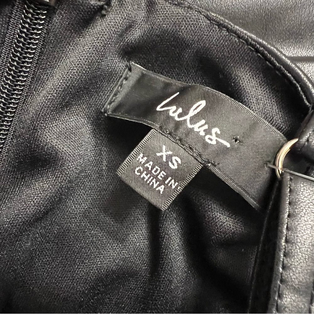 Lulus Be a Baddie Black Vegan Leather Sleeveless Tulip Mini Dress V neck XS NWT - Picture 7 of 10